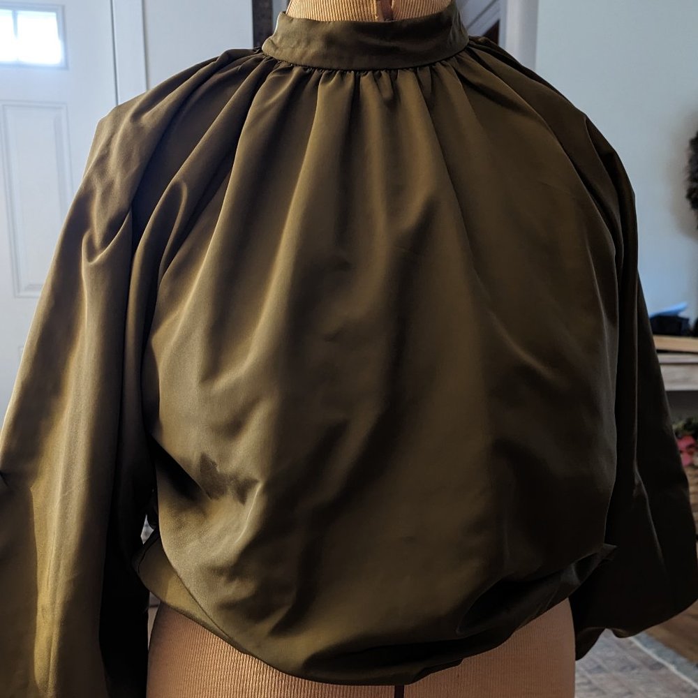 Worthington High neck Olive Blouse Size M